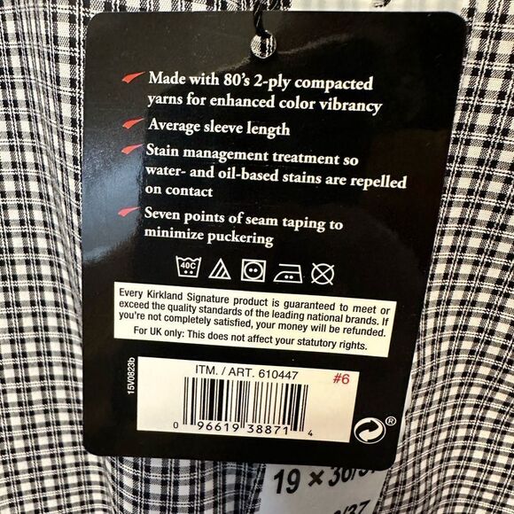 NWT Kirkland Signature Men’s Black Plaid Button Down Dress Shirt - Neck 19/2XL - Picture 6 of 9